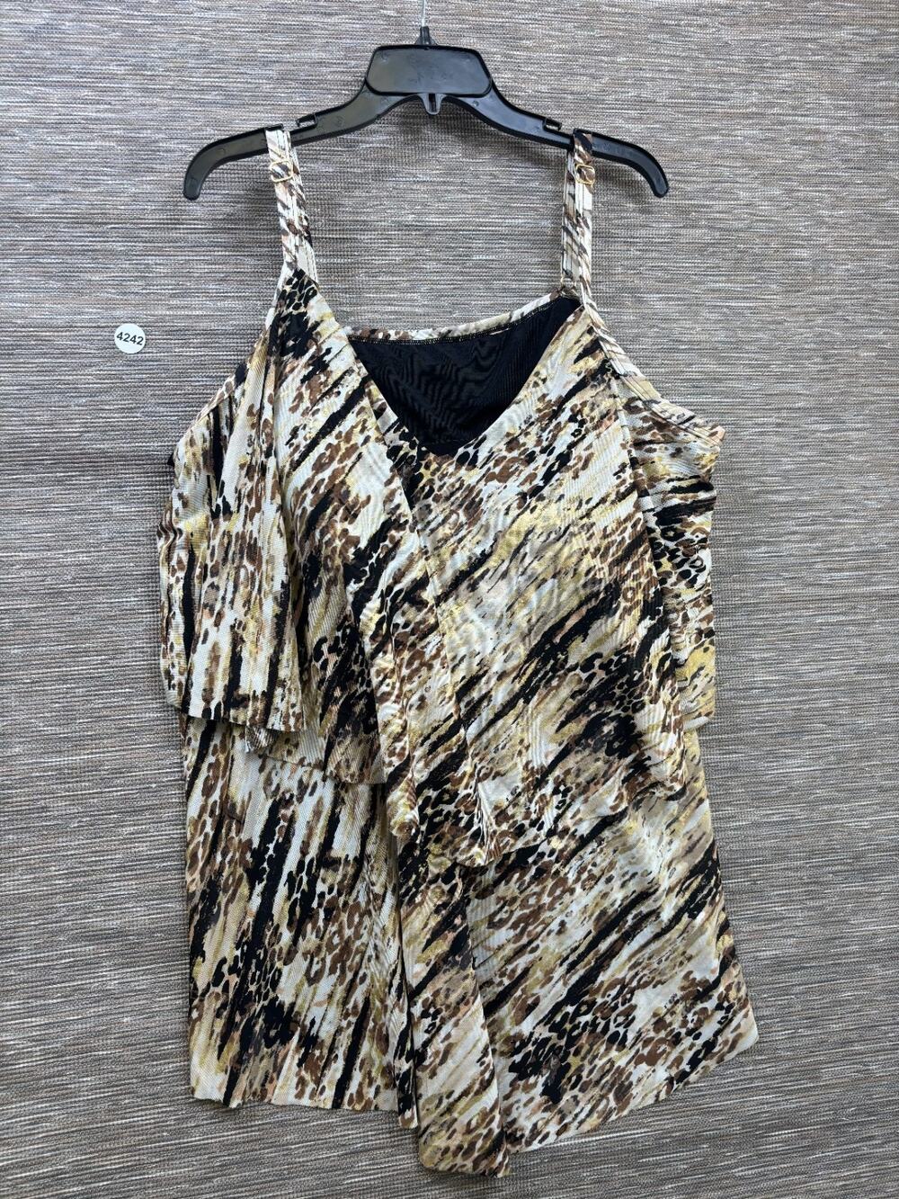Swimsuits For All Tankini Top Womens Size 32 Gold Black Layered